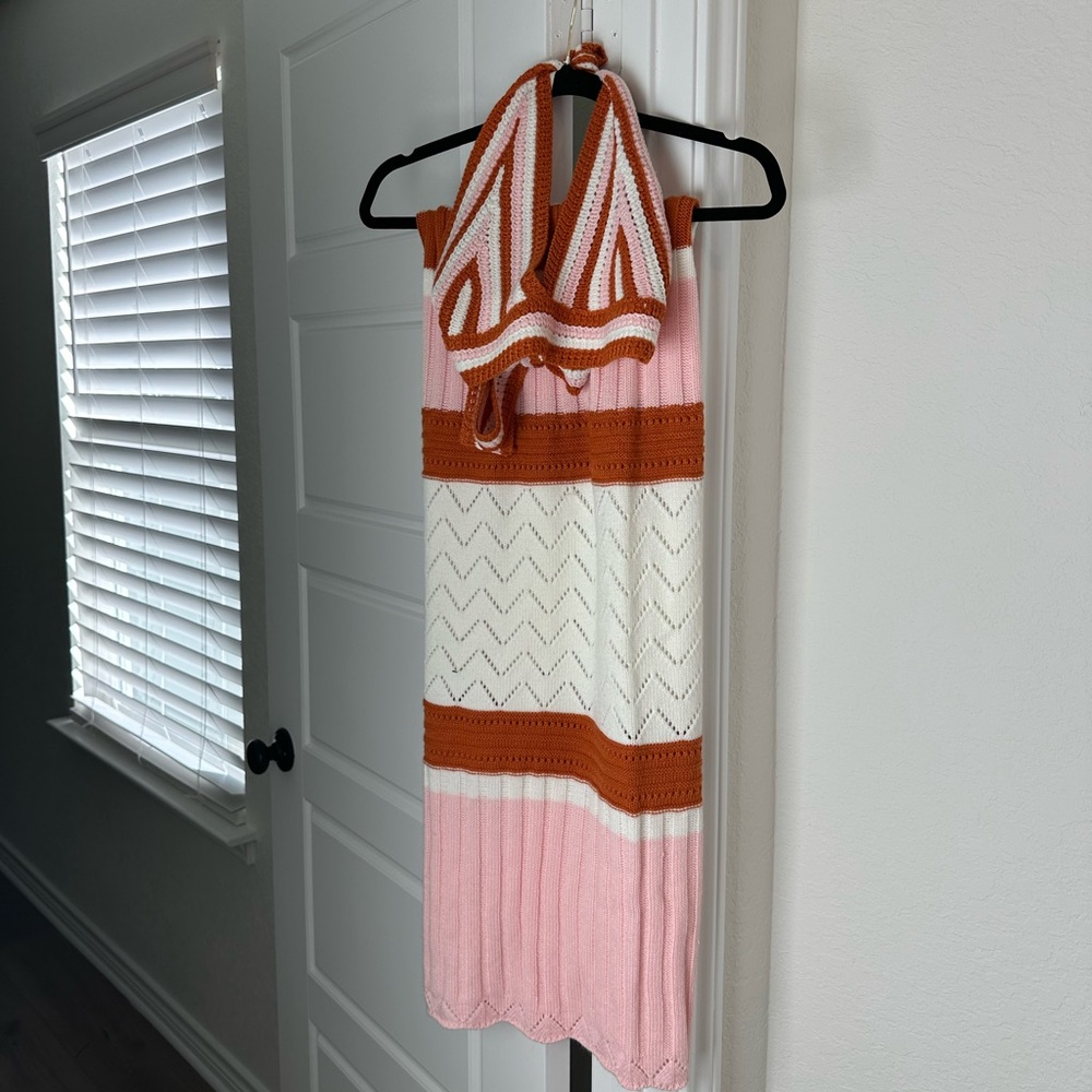 Crochet Striped Halter Top Skirt Set